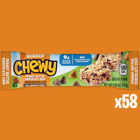 Quaker Chewy Granola Bars Peanut Butter Chocolate Chip wrapper is ideal for lunchbox snacks