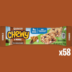 Quaker Chewy Granola Bars S'mores close-up highlights real chocolate for a satisfying treat.