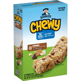 Quaker Chewy Granola Bars S'mores packaging shows a convenient pantry snack.