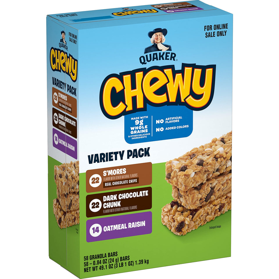 Quaker Chewy Granola Bars smores: convenient lunchbox treat with real chocolate.