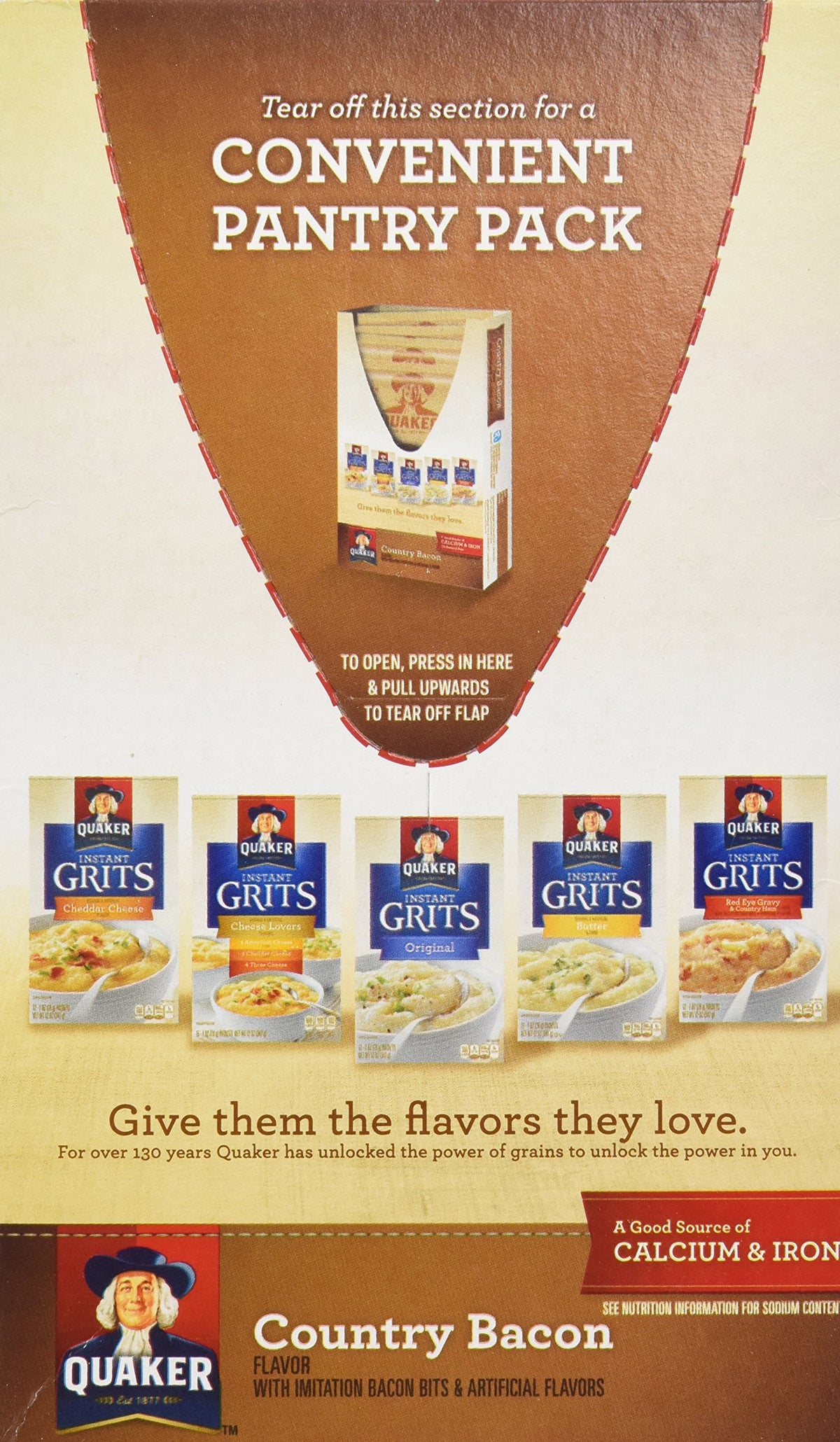 Quaker Country Bacon Flavor Instant Grits serving bowl image, hearty ready-to-eat meal.