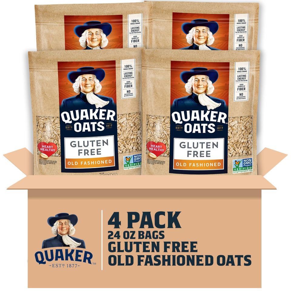 Quaker gluten free old fashioned oats four-pack resealable bags for gluten sensitive kitchens