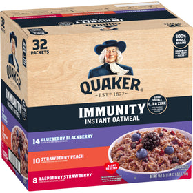 Quaker Immunity Instant Oatmeal 32-pack, convenient on-the-go breakfast.