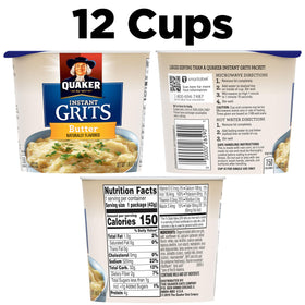 Quaker Butter Flavor Instant Grits cup shows creamy texture for quick mornings.