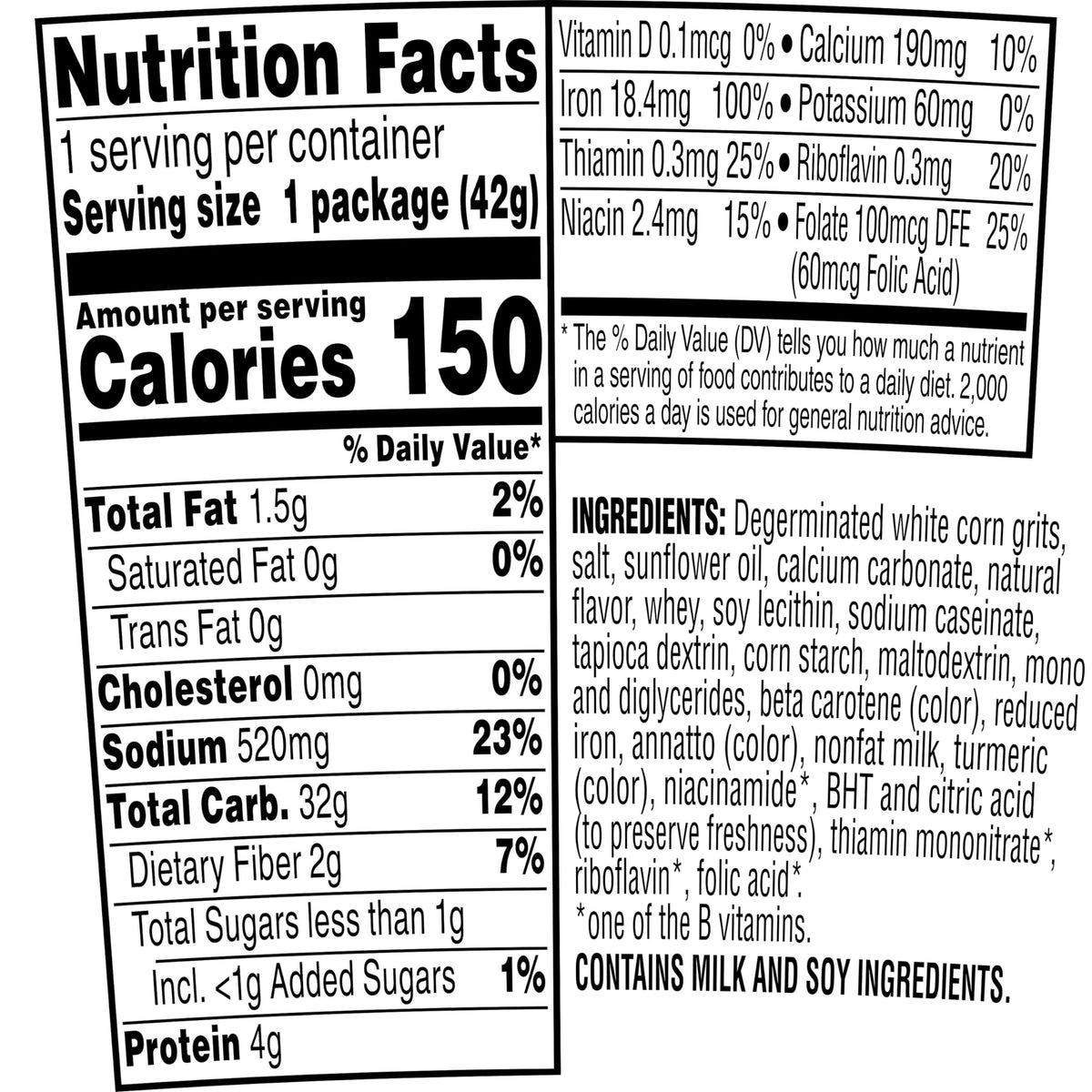 Quaker Butter Flavor Grits, iron and calcium boost in minutes.