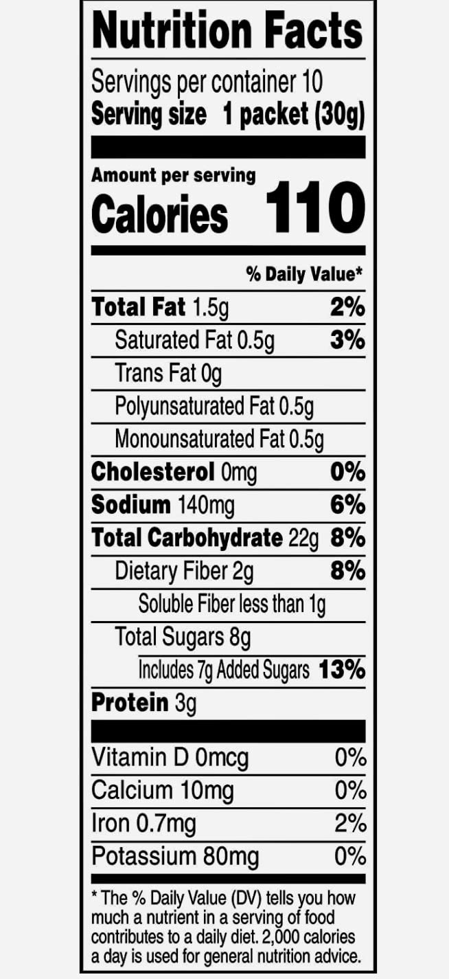 Quaker Instant Oatmeal blueberries & cream ingredient-list highlights iron and vitamins