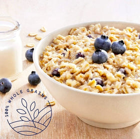 Quaker Instant Oatmeal blueberries & cream packet open shows convenient single-serve