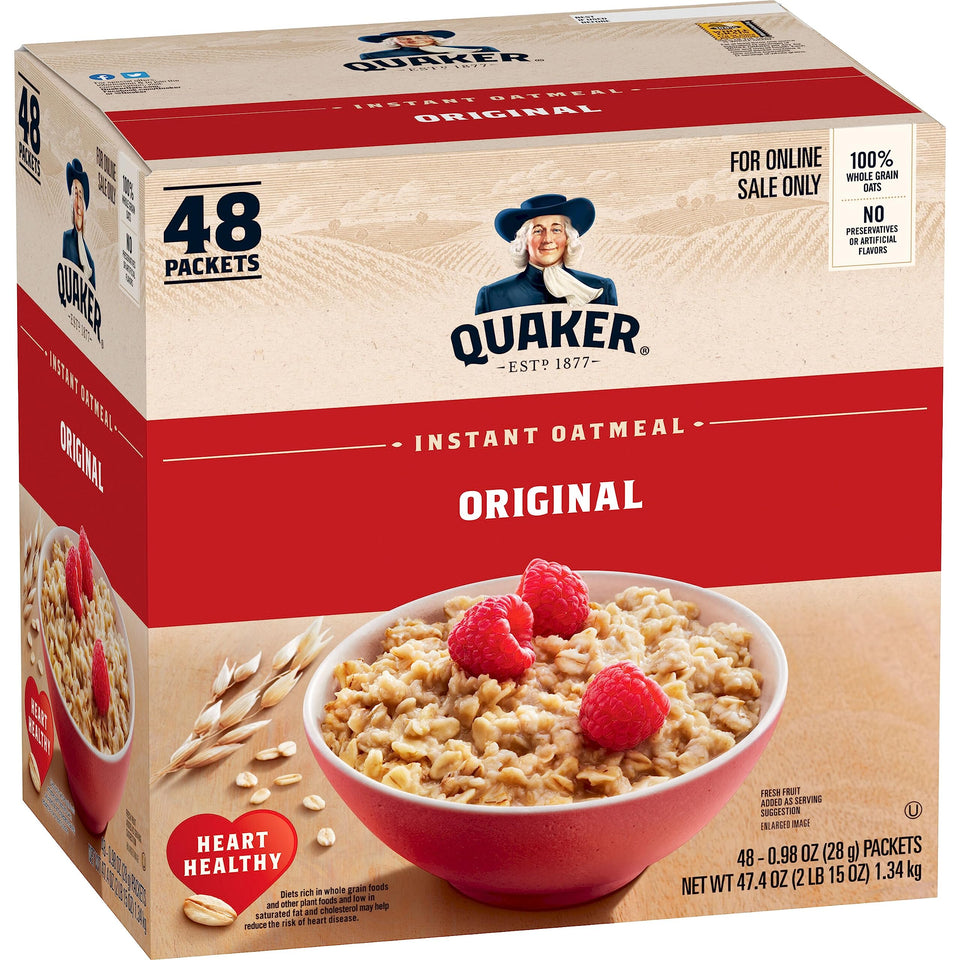 Quaker Instant Oatmeal Original packets for a quick, balanced breakfast.