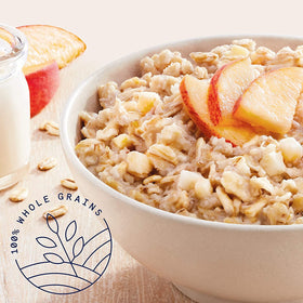Quaker Instant Oatmeal Peaches and Cream packets ideal for dorm mornings.