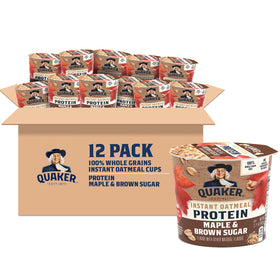 Quaker Instant Oatmeal Protein Maple Brown Sugar cup ready for on-the-go mornings