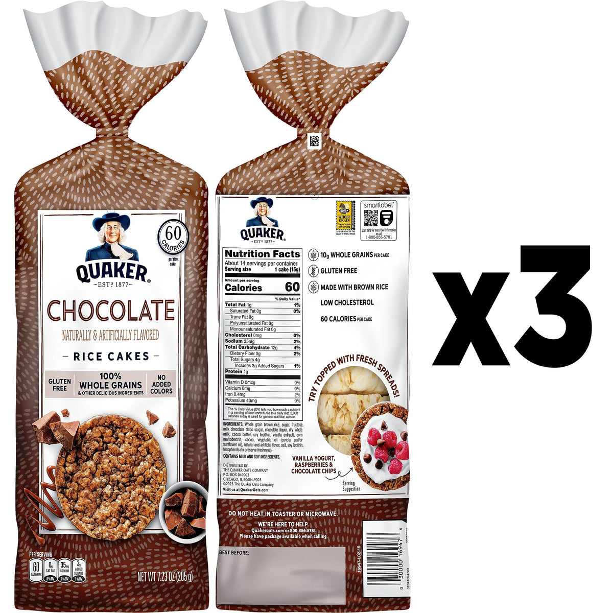 Quaker Rice Cakes Chocolate crisp texture close-up with whole grain content