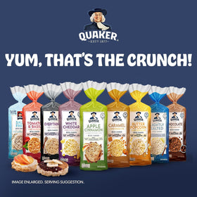 Quaker Large Rice Cakes Everything with toppings on plate showing serving idea.