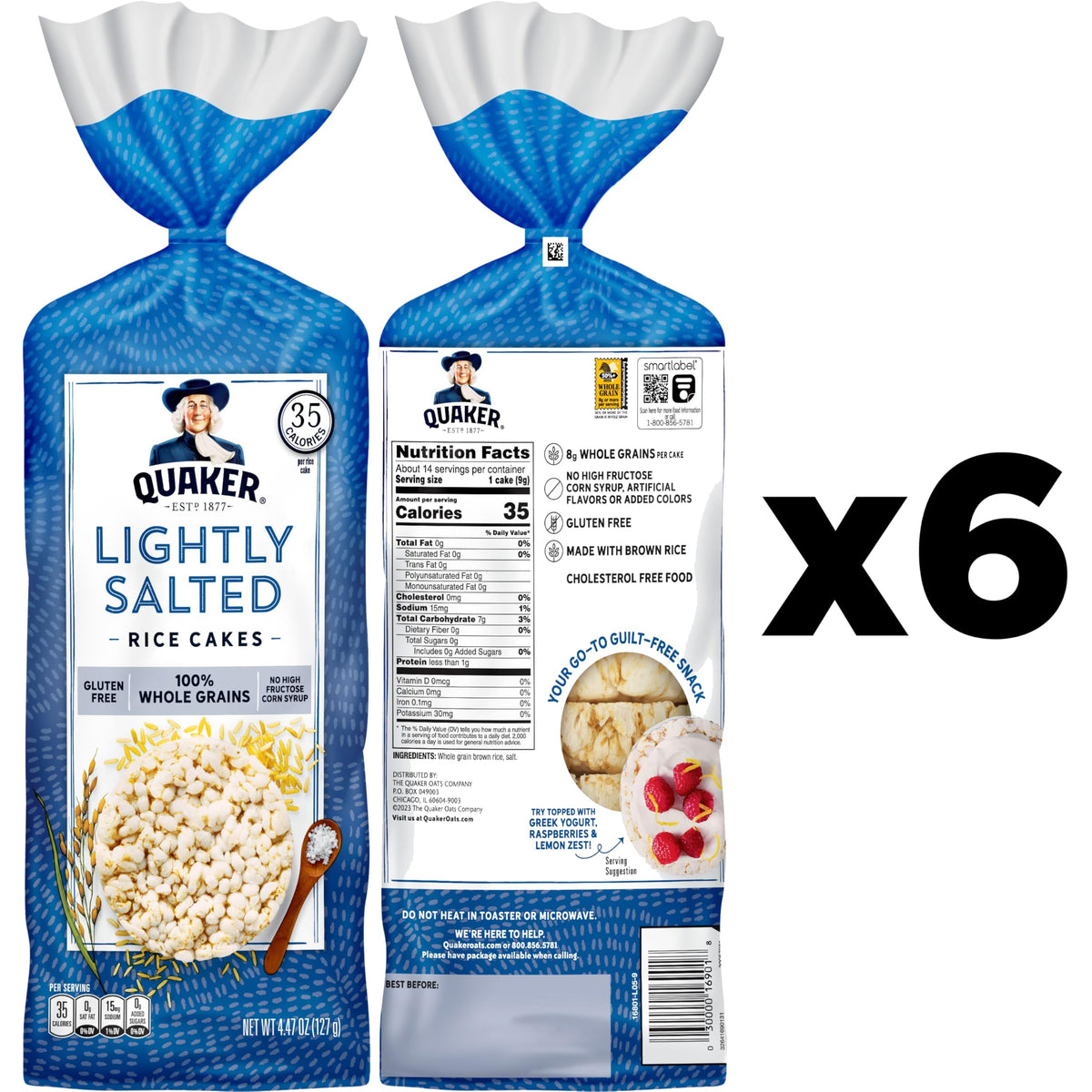 Quaker Large Rice Cakes gluten-free, made with 100% whole grains, ideal for topping.