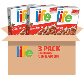 Quaker Life Multigrain Cinnamon package back notes B vitamins and flavors.