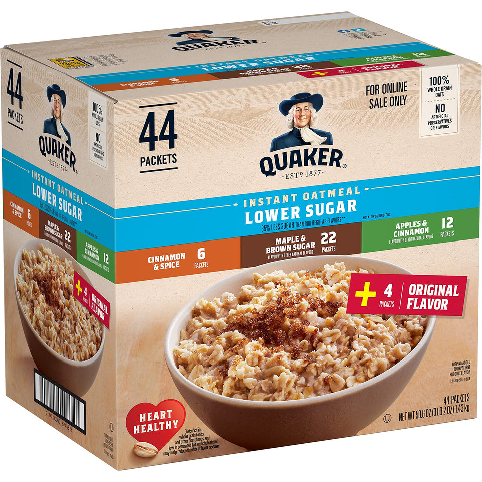 Quaker Lower Sugar Instant Oatmeal Original packet for quick, fiber-rich mornings