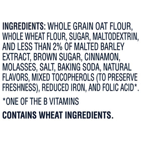 Quaker Oatmeal Squares Cinnamon packaging on shelf highlighting whole grain content.