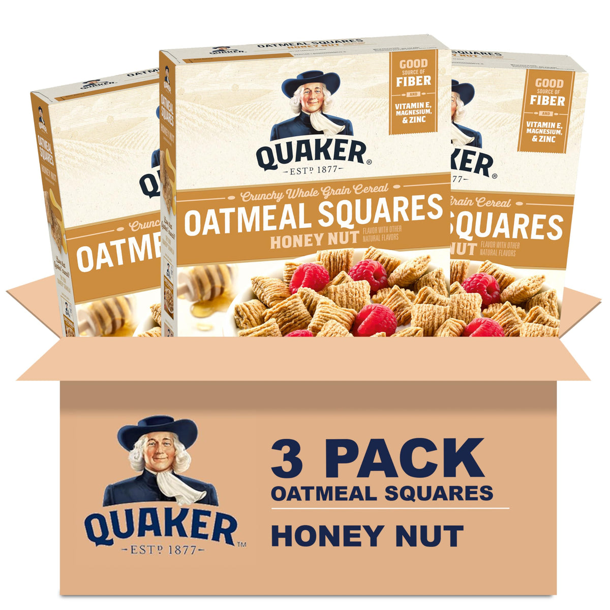Quaker Oatmeal Squares Honey Nut in a bowl, showcasing crunchy whole grains.