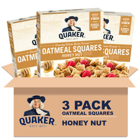 Quaker Oatmeal Squares Honey Nut in a bowl, showcasing crunchy whole grains.