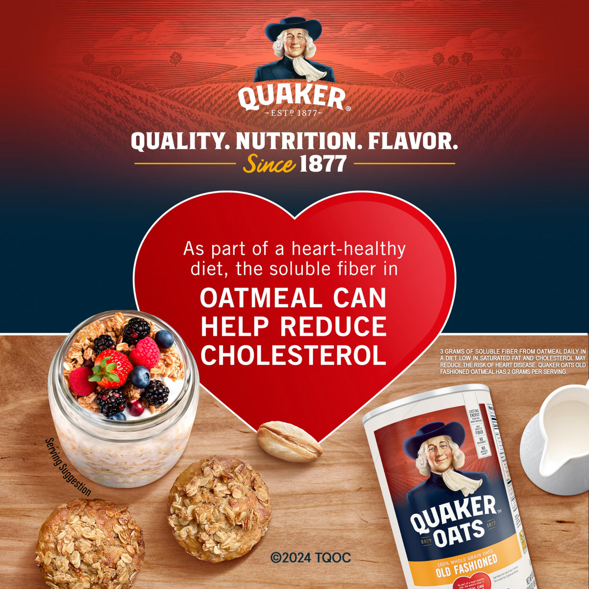 Quaker Old Fashioned Oats box packaging with two 64oz bags for value