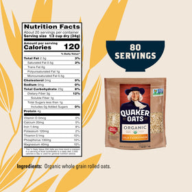 Measuring cup with Quaker oats suggesting quick, wholesome breakfasts