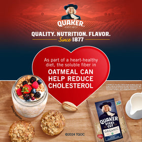 Quaker Organic Steel Cut Oats bags arranged for easy pantry storage.