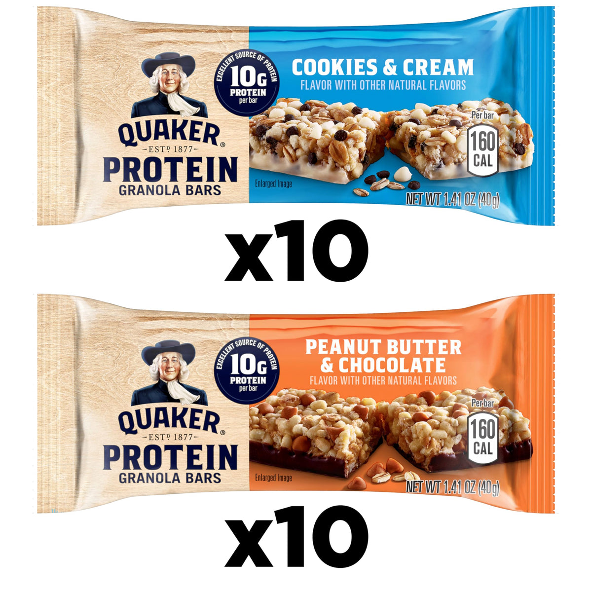 Quaker Protein Granola Bars close-up highlighting chewy texture and bite-size convenience.