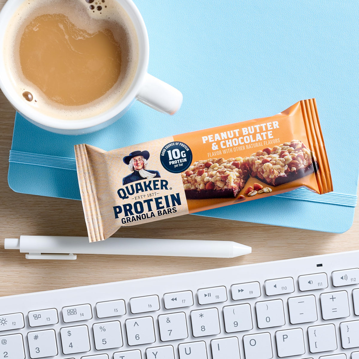 Quaker Protein Granola Bars nutrition panel shows 10g protein per bar.