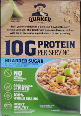 Quaker Protein Instant Oatmeal ready-to-serve with apples and cinnamon offers convenient nourishment