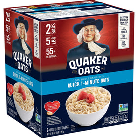 Quaker Quick 1-Minute Oats pack front, convenient breakfast option.