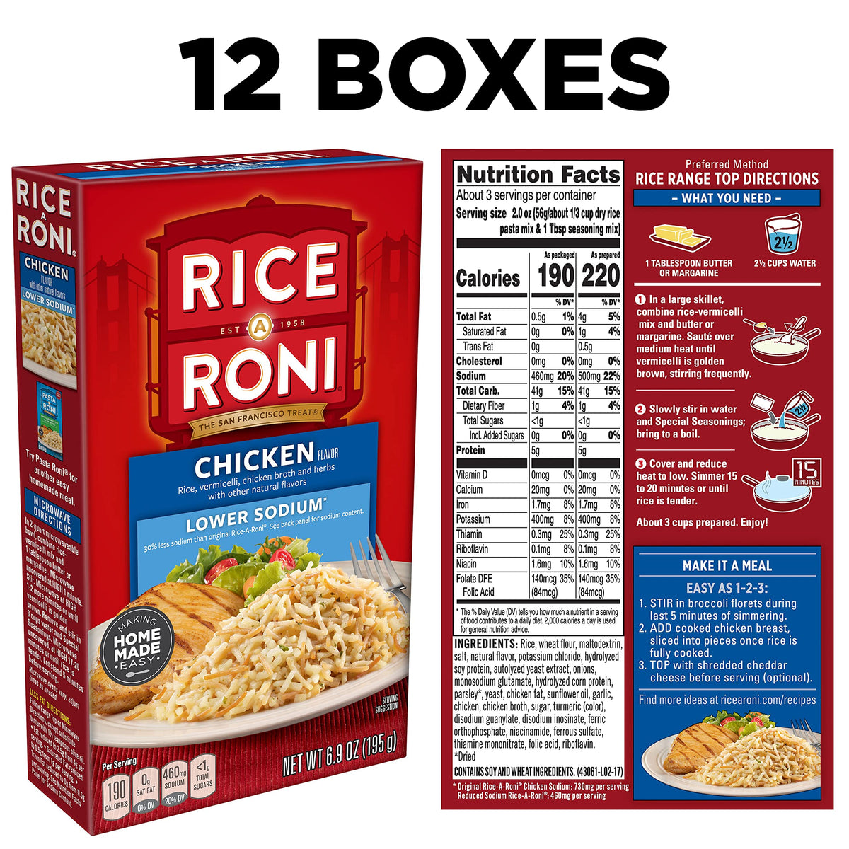 Quaker Rice-A-Roni lower-sodium chicken cooking in 15 minutes, ready to serve.