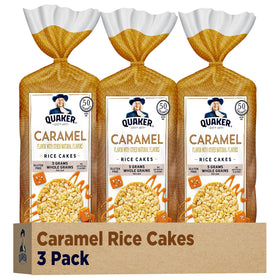Quaker caramel rice cakes in a box, convenient for on-the-go snacking.