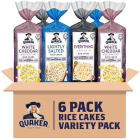Quaker Rice Cakes Everything Bagel pack, gluten-free snack ready to top.
