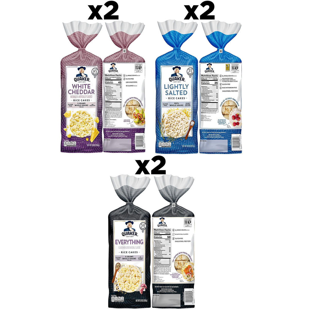 Quaker Rice Cakes Lightly Salted pack, versatile snack base.
