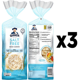 Quaker Rice Cakes salt-free pack3 stacked cakes display airy crunch and whole grain goodness