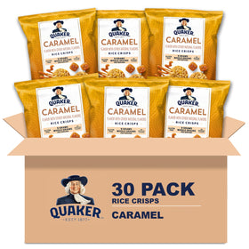 Quaker Rice Crisps Caramel package front, gluten-free breakfast on the go.