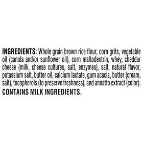 Quaker Rice Crisps Cheddar bag shown in snack pack, convenient gluten-free snack.