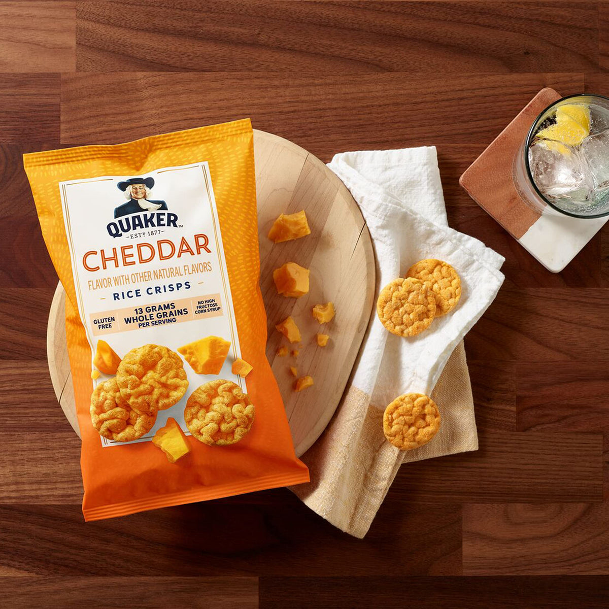 Quaker Rice Crisps Jalapeño Cheddar bag for savory snacking