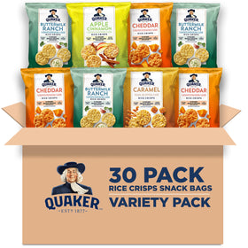 Quaker Rice Crisps pack-front, gluten-free snack option ready to grab