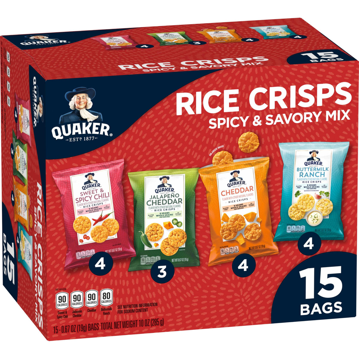 Quaker Rice Crisps variety-pack box for quick gluten-free snacking