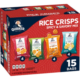 Quaker Rice Crisps variety-pack box for quick gluten-free snacking