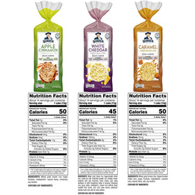 Quaker gluten-free rice cakes made from whole brown rice, healthy option.
