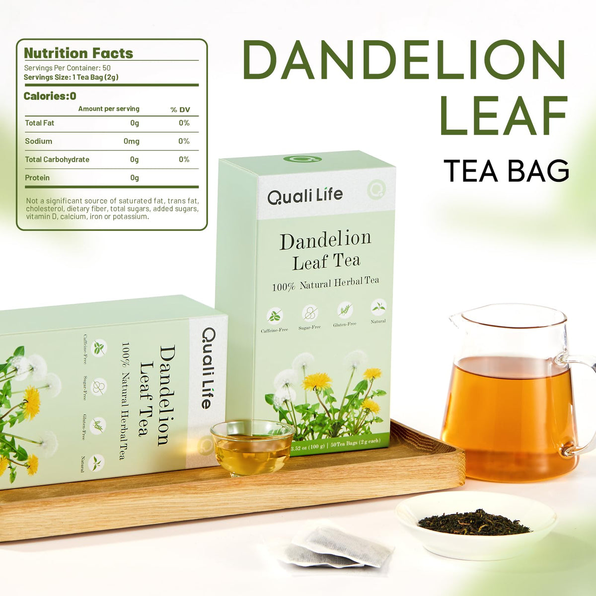 QualiLife Dandelion Leaf Tea iced cup showcasing a refreshing taste.