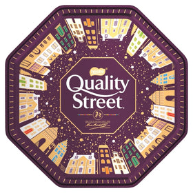 Quality Street tin with a bright metal can, ideal for sharing during celebrations.