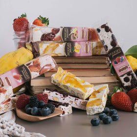 Quaranta pack display featuring five gluten-free flavors.
