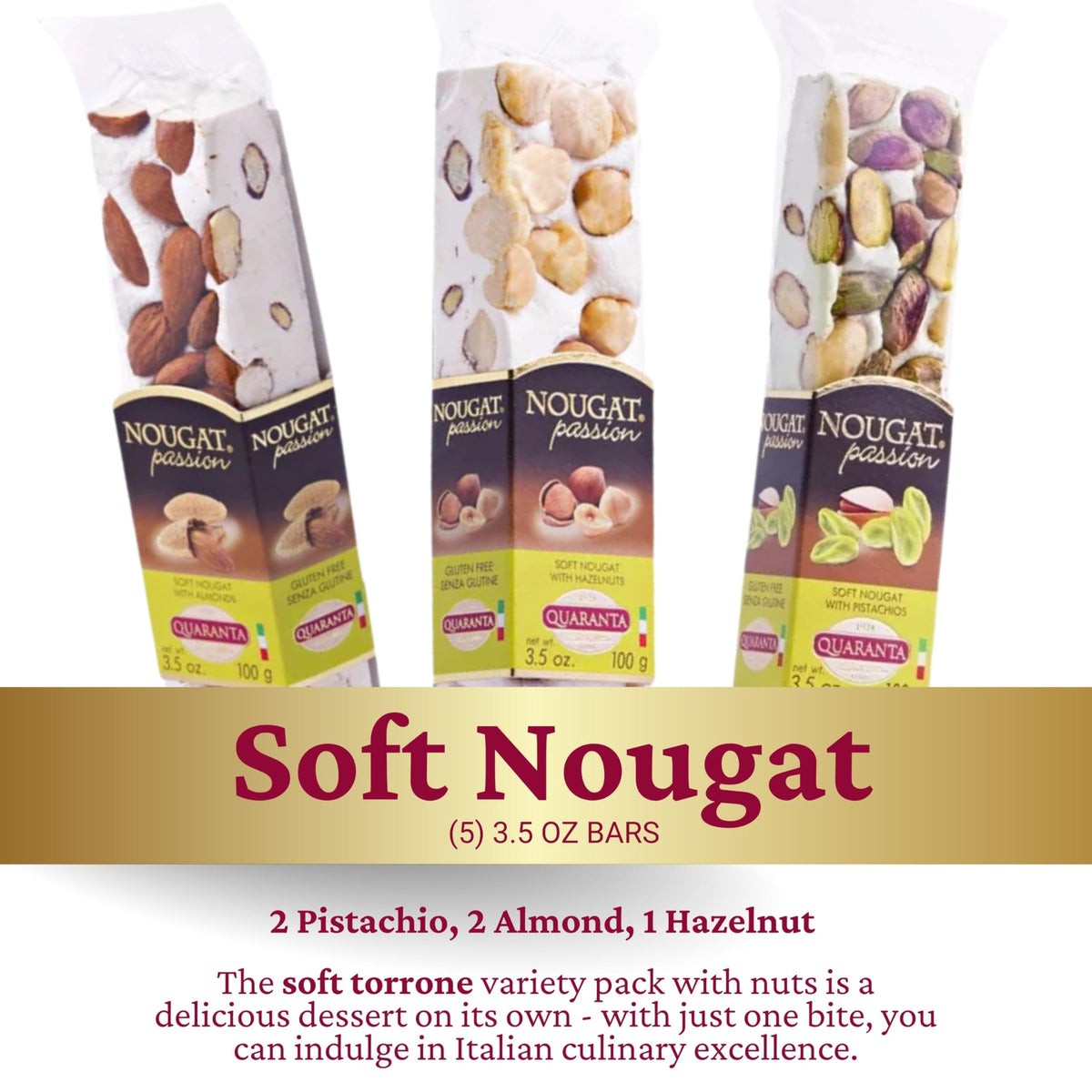Quaranta nougat almond bar with toasted almonds for classic, satisfying flavor