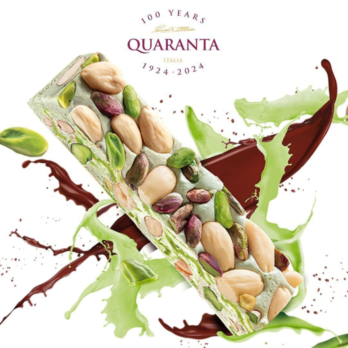 Quaranta nougat hazelnut bar showcasing crunchy nuts and creamy texture