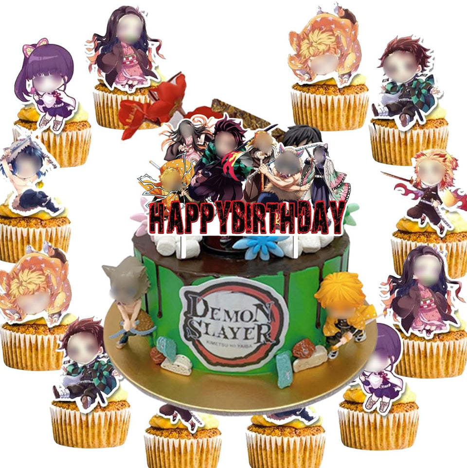 Quatrely EYLIBSTYQA Demon Slayer cake toppers for cakes and cupcakes, quick party decoration.