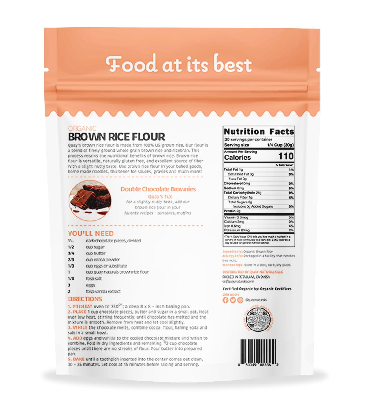Organic certification badge on Quay Naturals brown rice flour bag