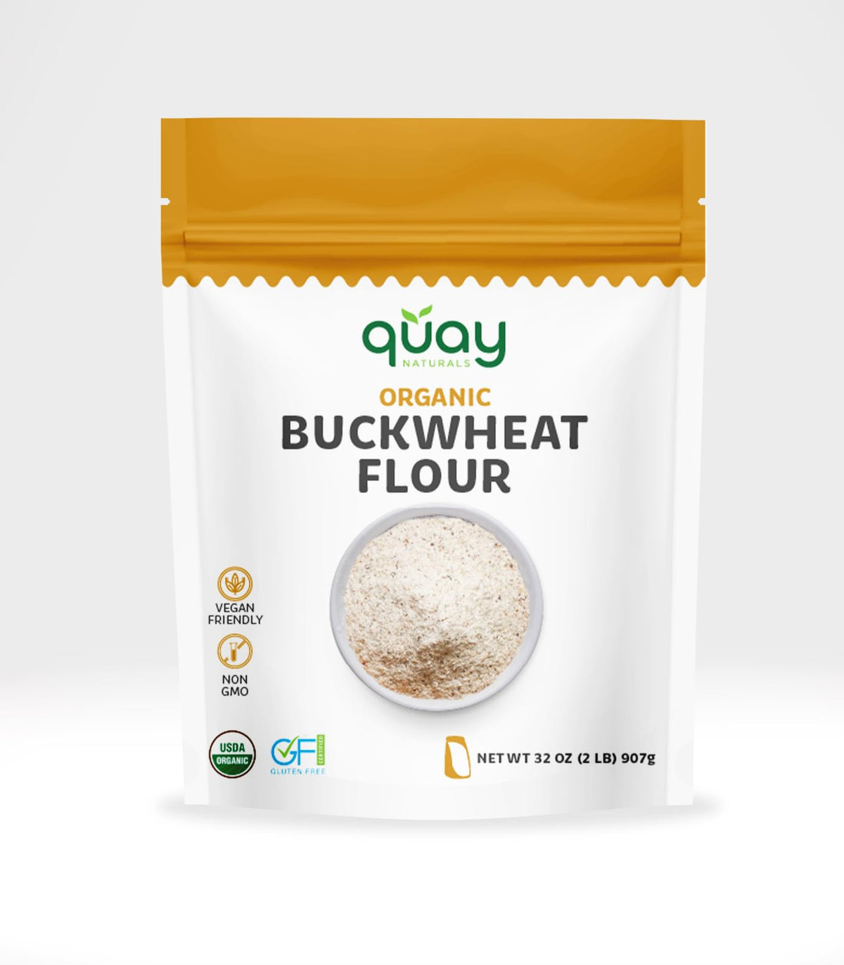Quay Naturals buckwheat flour 2lb bag for gluten-free baking with nutty depth.