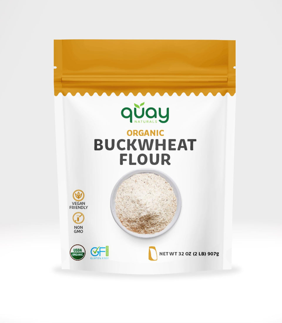 Quay Naturals buckwheat flour 2lb bag for gluten-free baking with nutty depth.